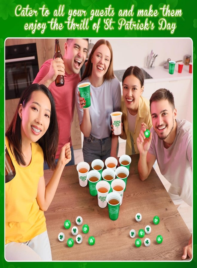 Pickmesh 30 Pack St. Patrick's Day Party Game Set, 22 Pack 16 oz St Patricks Day Plastic Beer Cups and 8 Pack 1.5in Green Shamrocks Balls Beer Game Set for Irish Festival Party Games Favors - Image 3